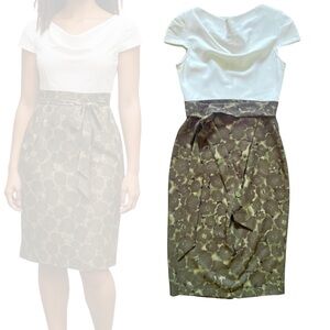 Closet London Midi Sheath Dress ASOS TopShop Olive Green Floral Cowl